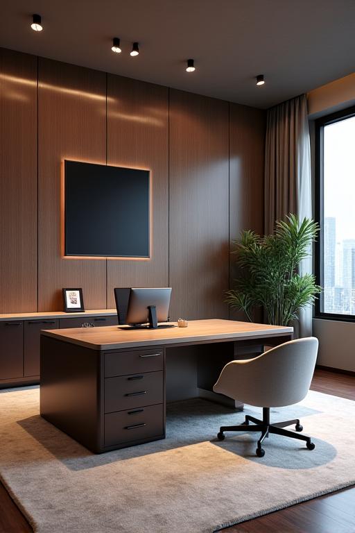 Ufficio direzionale con scrivania e sedute di design.